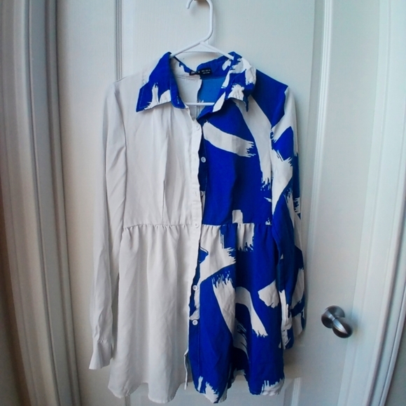 SHEIN Blue and White Dress Size Medium - Picture 2 of 6